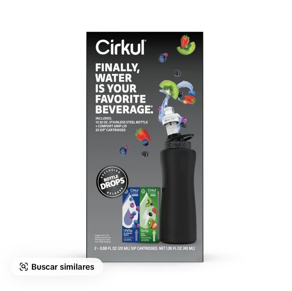 Cirkul Black Stainless Steel Bottle with Flavor Cartridges
